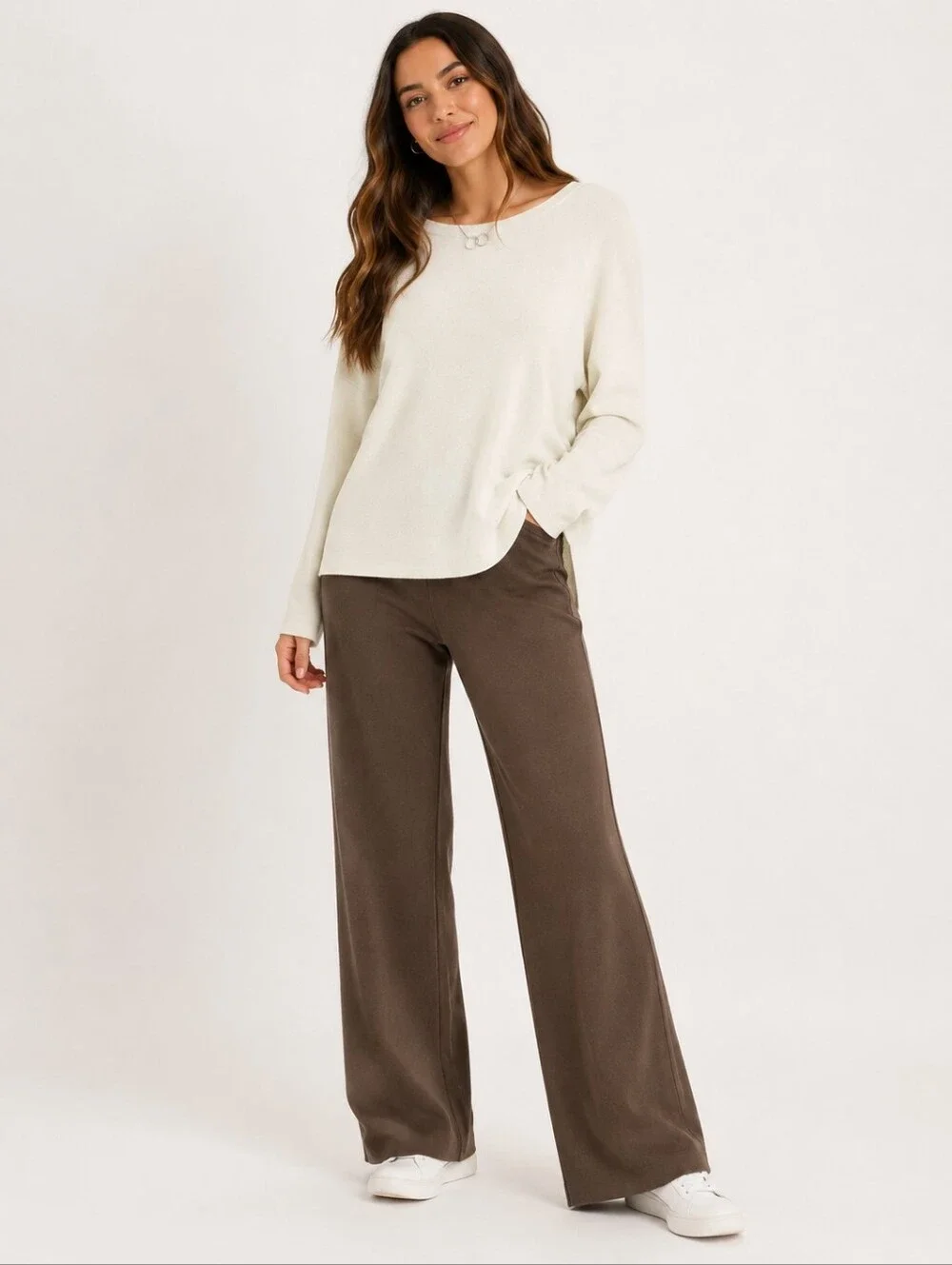 Wide-Leg Bootcut Pants in Dark Brown - Picture 1 of 9